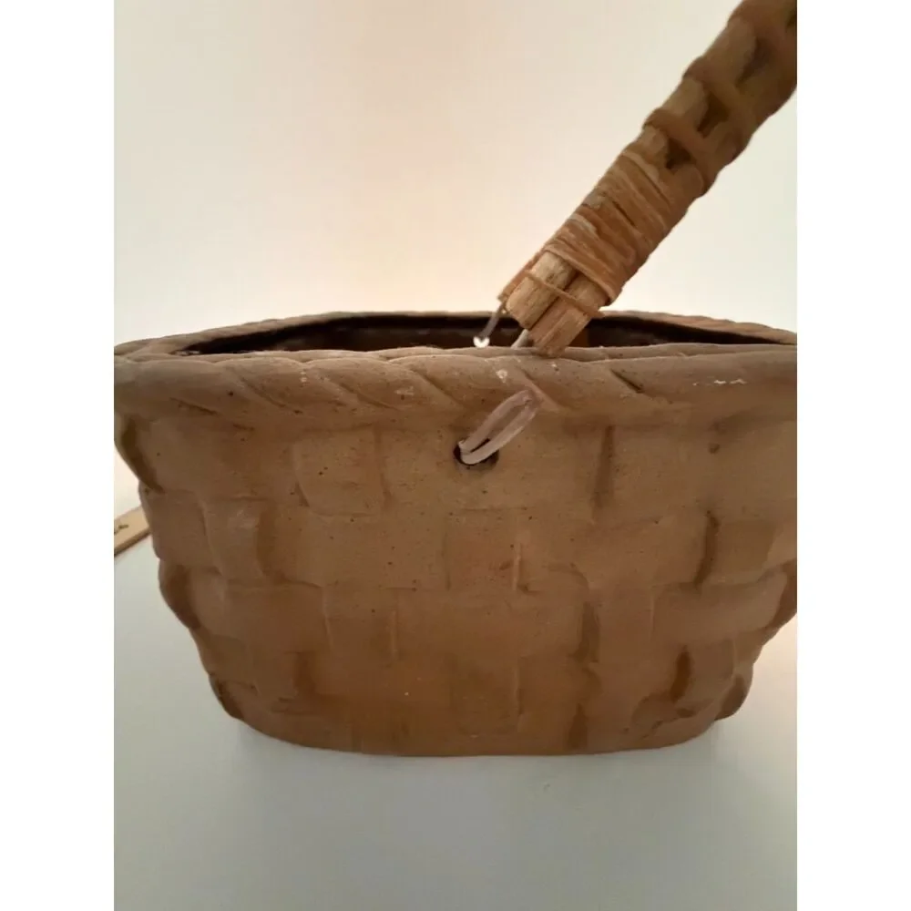 vtg. Japanese trompe l'oeil ceramic basket with braided handle